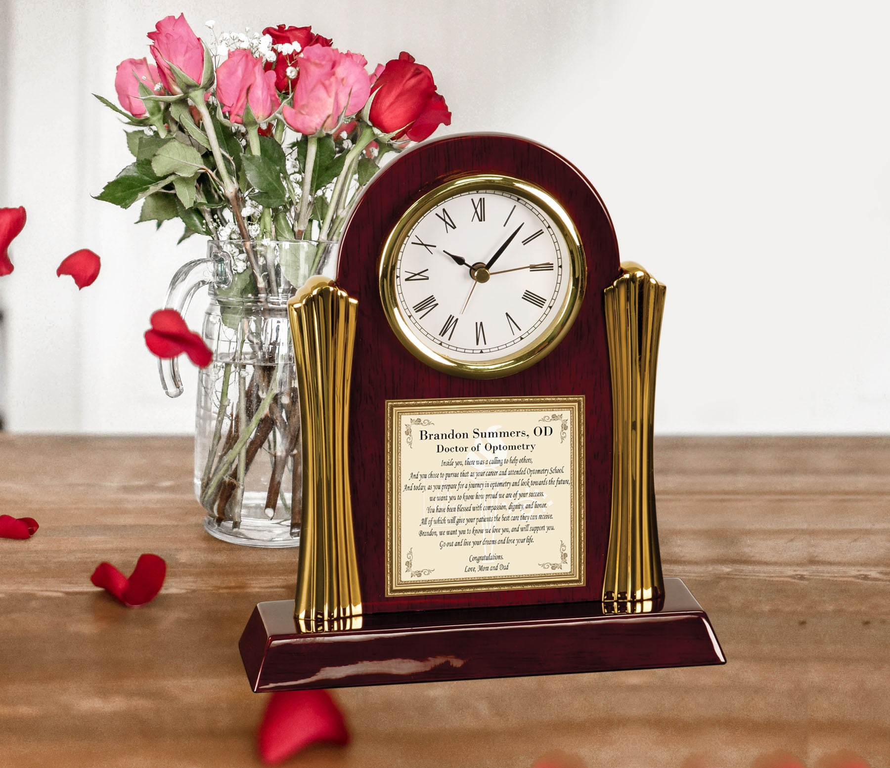 Optometry School Graduation Gift Ideas Him Her Student Graduate Cherry Desk Clock Congratulation Optometrist Optician Eye Doctor Present