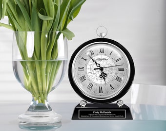 Employee Service Award Birthday Anniversary Gift Engrave Clock Silver Etch Modern Luxury Best Desk Designer Clocks Engravable Home Office