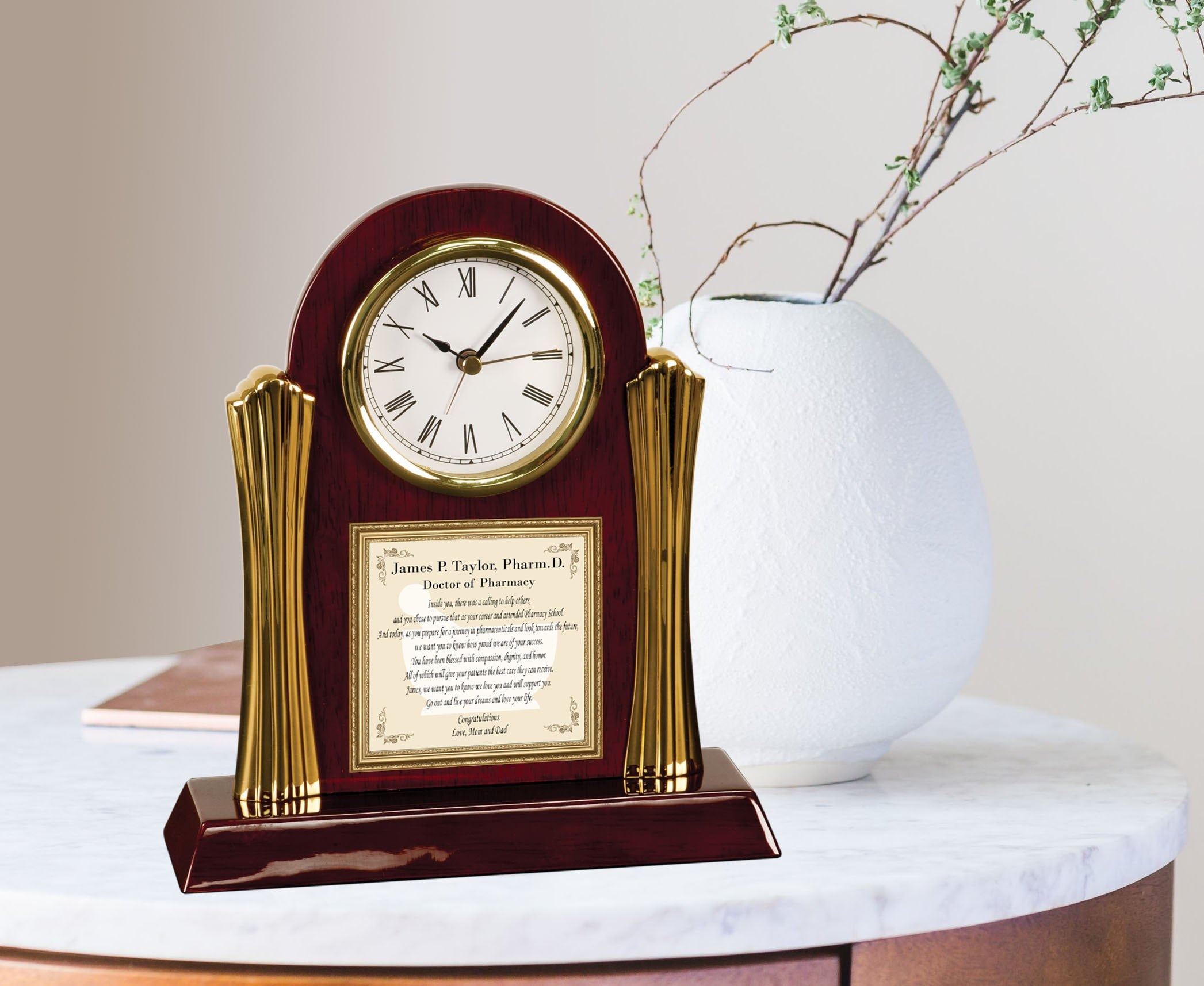 Personalized Pharmacy School Graduation Congratulation Poem Mounted On Cherry Desk Clock Student Graduate