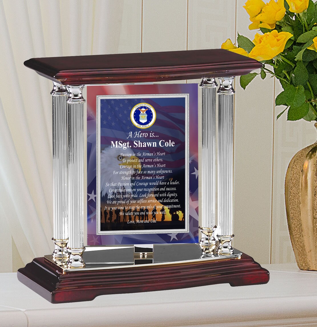 Soldier Veteran Serviceman Personalized Retirement Silver Desk Swivel Congratulation Best Wishes Gift Desk Plaque USAF Army Navy USCG Marine