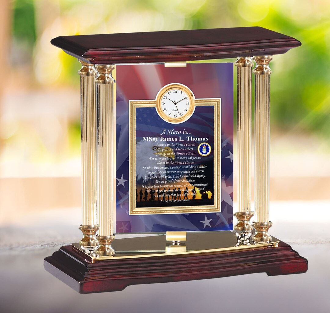 Personalize Swivel Mini Military Clock Gold Veteran USAF Air Force Navy ...