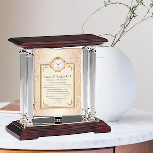 Optometry Student School Graduation Message Gift Idea Mini Clock Graduate Optometrist Doctor Silver Engrave Desk Eye Doctor Present Unique