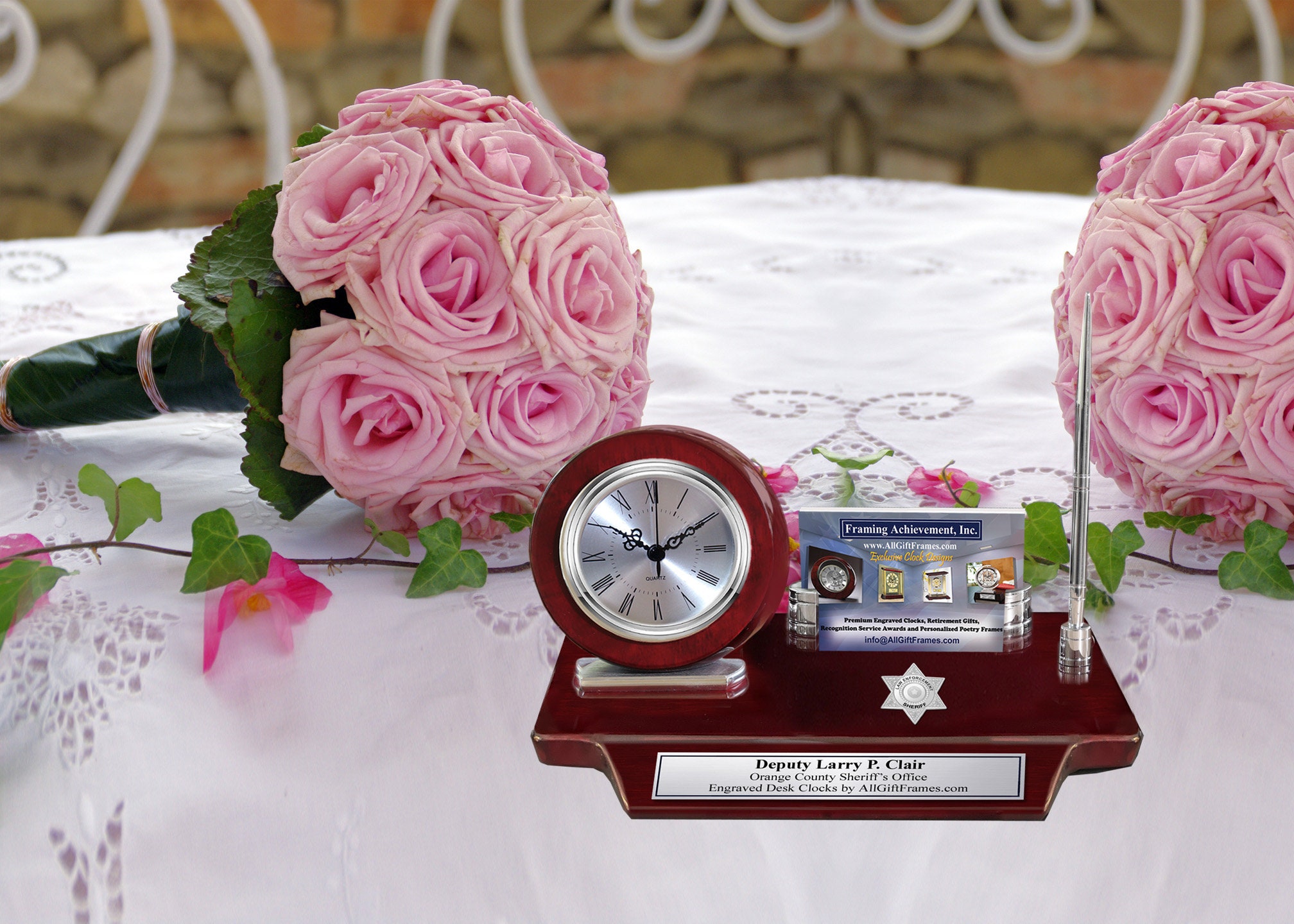 Nameplate Clock Plaque 3D Sheriff Star Pen Business Card Holder Deputy Retirement Service Award Birthday Police Academy Graduation Gift