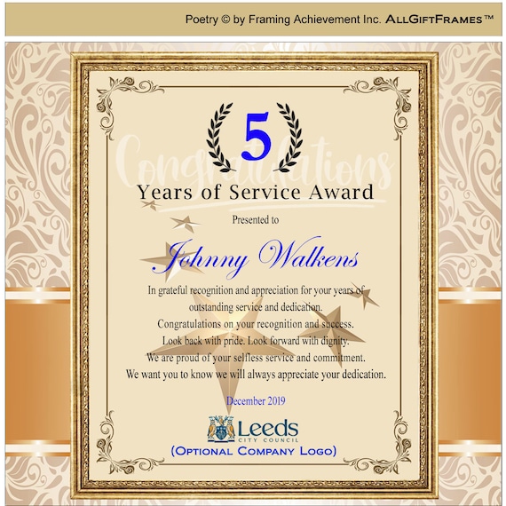 AllGiftFrames Personalized Gold Metallic Floral Desk Clock - Retirement, Service Award Gift - View #8
