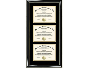 Certificate Frame Holder Case Three Documents Graduation Diploma Frames University Triple Degree Framing 3 Document Wood Matted Black Gift