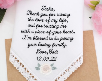 Embroidered Handkerchief: Mother of the Groom Gift from Bride