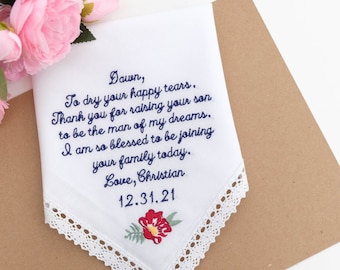 Embroidered Mother of the Groom gift from Bride, Mother of the groom handkerchief, Wedding Gift, Personalized Gift, Mother in law Gift Hanky