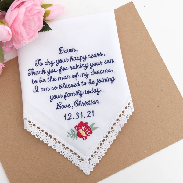 Embroidered Mother of the Groom gift from Bride, Mother of the groom handkerchief, Wedding Gift, Personalized Gift, Mother in law Gift Hanky