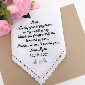 Mother of the Bride gift, Personalized Handkerchief, Embroidered handkerchief for Mom, From Bride to Mother gift hanky, Handkerchief gift
