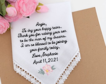 Mother of the Groom gift from Bride, Mother of the groom handkerchief, Wedding Gift, Personalized Gift, Mother in law Gift Embroidered Hanky