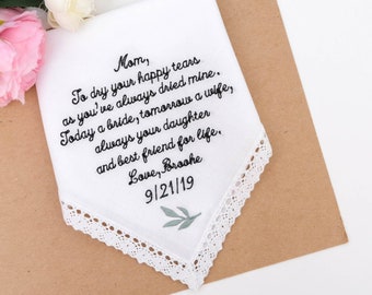 Mother of the Bride handkerchief-Gift from daughter-Embroidered Handkerchief-Mother of Bride Gift-Personalized Wedding Handkerchief-Hanky