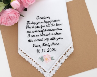 Personalized Embroidered Handkerchief, Grandma Gift from Bride