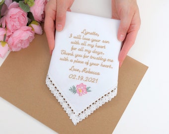 Embroidered Wedding Handkerchief: Mother of Groom Gift