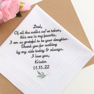 Father of the bride gift from daughter, Dad gift from bride, wedding gift, wedding handkerchief, embroidered handkerchief, personalized gift
