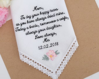 Embroidered Wedding Handkerchief for Mom: Personalized Bridal Gift