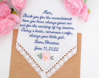 Embroidered Wedding Handkerchief: Personalized Mother of Bride Gift
