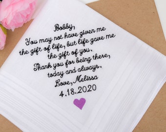 Embroidered Stepfather Wedding Handkerchief, Sentimental Stepdad Gift