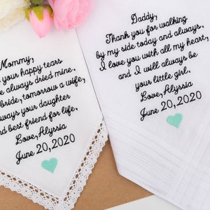 Mother hankerchief Embroidered from Bride Wedding gift for parents from Daughter Wedding gift Father of the Bride Sentimental Present