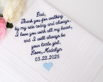 Embroidered Wedding Handkerchief, Father and Mother of the Bride Gifts