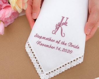 Stepmother of the bride Gift, Stepmother Gift, Stepmom gift, Wedding Handkerchief, Monogram Handkerchief, Embroidered Handkerchief Mom Gift