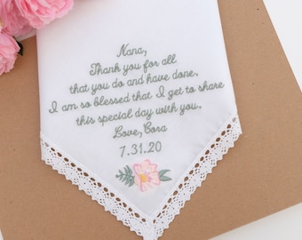 Embroidered Grandmother Handkerchief, Laced Cotton Hanky, Bridal Gift