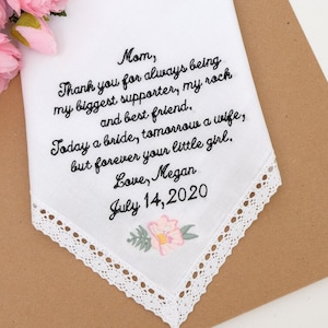 Mother of the Bride Gift, Wedding Gift for Mom Gift Handkerchief, Personalized Gift, Wedding Handkerchief, Embroidered Handkerchief Hanky
