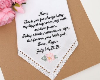 Mother of the Bride Gift, Wedding Gift for Mom Gift Handkerchief, Personalized Gift, Wedding Handkerchief, Embroidered Handkerchief Hanky