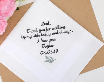 Father of the Bride Handkerchief. Personalized Handkerchief. Embroidered Wedding hankie for Dad. Custom Hankie. Father of the Bride gift