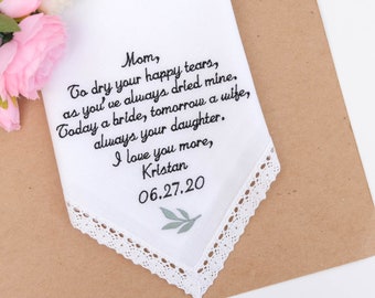 Embroidered Wedding Handkerchief, Mother of the Bride Gift