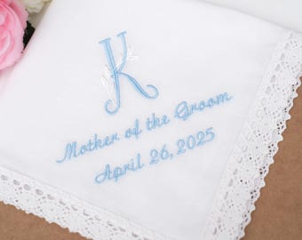 Embroidered Monogrammed Handkerchief: Mother of Bride/Groom Gift