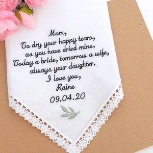 Mother of the Bride gift, Wedding gifts, Wedding Handkerchief, Embroidered handkerchief, Mom gift, Personalized Gift, Mother hankies gift