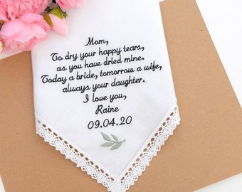 Mother of the Bride Wedding Gift – Embroidered Handkerchief Keepsake from Daughter
