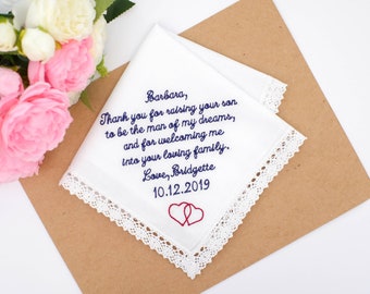 From Bride to Mother of the Groom Gift . Personalized Handkerchief. Embroidered Handkerchief. Custom Hankie. Mother of the Groom Hankie