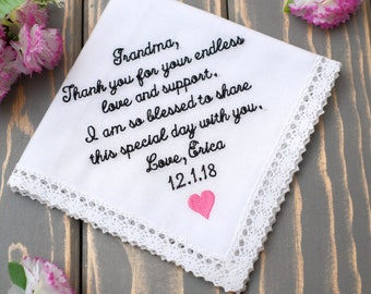 Grandmother's gift for grandma. Embroidered handkerchief. Wedding hankie for granny's hankerchief