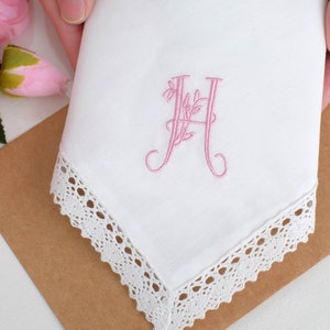 Embroidered Single Initial Monogrammed Handkerchief, Hanky, Wedding Gift, Gift for Women, Monogram Hanky, Personalized Handkerchief hanky