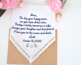 Embroidered Handkerchief, Mother of the Bride Gift, Wedding Keepsake
