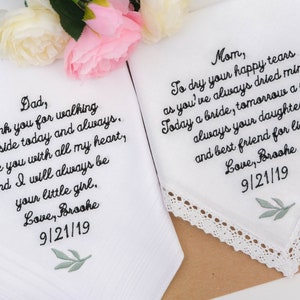 Dad/Mom Wedding Handkerchief, Embroidered Wedding Hankerchiefs for parents, Gift for Father and Mother from Bride, Personalized Handkerchief