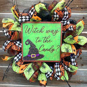 Halloween wreath for front Door, Witch hat Wreath, spooky wreath, fall wreath, Halloween door decorations, Happy Halloween deco mesh wreath