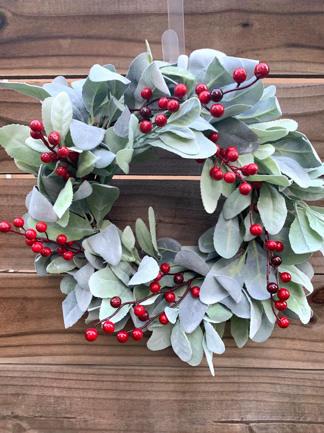 Lambs Ear Christmas Wreath: Red Berry Farmhouse Decor - Etsy