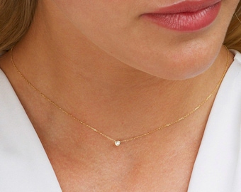 Tiny Diamond Necklace, Dainty Diamond Necklace, Gold Diamond Necklace, Diamond Choker, Dainty Diamond Choker, Silver Diamond Necklace