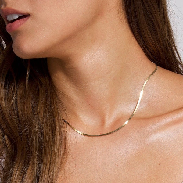 Herringbone Necklace, Gold Chain, Gold Snake Chain, Thick Chain Necklace, Thick Gold Choker, Flat Chain Necklace, Herringbone Chain