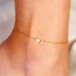 Tobillera de corazón, Tobillera de corazón personalizada, Tobillera de corazón diminuta, Tobillera de corazón de carta, Tobillera de regalo de regalo, Tobillera de regalo de regalo, Tobillera de oro