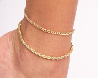 Gold Double Layers Anklet, Layered Anklet, Layering Anklet, Rope Anklet, Chain Link Anklet, Anklet Bracelet, Stacking Anklet, Body Jewelry