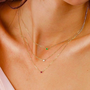 Collana Birthstone a strati familiari, Collana Birthstone personalizzata, Collana Birthstone per bambini, Regalo di compleanno, Gioielli Birthstone personalizzati