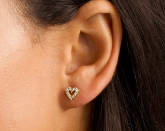 Diamond Heart Stud, Heart Earrings, 14k Gold Filled Stud Earrings, Heart Earrings, Heart Stud Earrings, Diamond Stud Earrings, Gift Earrings