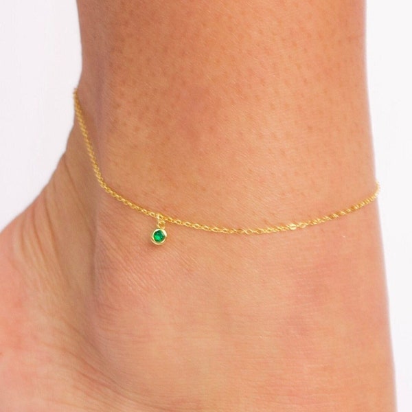 Birthstone Anklet, Gold Birthstone Anklet, Dainty Birthstone Anklet, Dainty Anklet, Gold Anklet, Tiny Birthstone Anklet, Gift Anklet