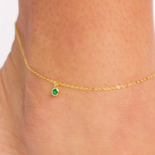 Birthstone Anklet, Gold Birthstone Anklet, Dainty Birthstone Anklet, Dainty Anklet, Gold Anklet, Tiny Birthstone Anklet, Gift Anklet