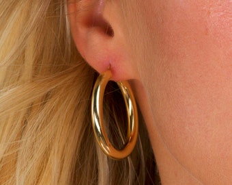 Classic Gold Hoops - Sterling Silver Everyday Earrings
