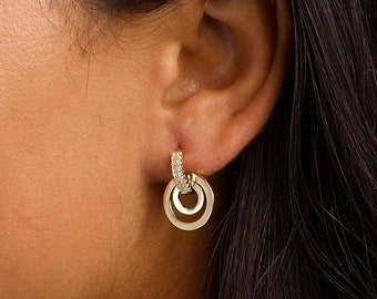 Open Circle Double Loop Earrings – 14k Gold over Sterling Silver Hoops
