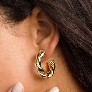 Thick Gold Twist Hoops, 14k Gold Filled Hoop Earrings, Twisted Gold Hoop Earrings, Large Gold Hoops, Large Twist Hoops, Big Twisted Earrings